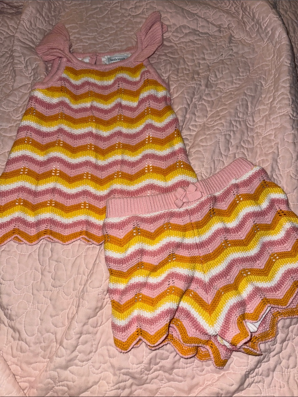 Haute Hippie Pink, Yellow & White Knit Kids Shorts Set
